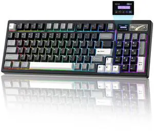 IF99 Wireless Mechanical Gaming Keyboard with Smart LCD Display, QMK/VIA Programmable BT/2.4G/USB-C Gasket Mounted Hot Swap RGB 96% Layout for Mac/Win (Black, Cocoa Cream V2 Switch)