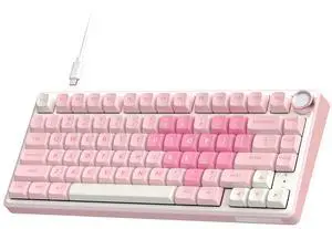 R75 Mechanical Keyboard Wired with Volume Knob, 75% Keyboard Gasket Mounted, Hot Swappable, Creamy Sound, MDA Profile, PBT Keycaps, Pink
