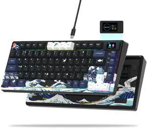 S-K80 75% Keyboard with Color Multimedia Display Mechanical Gaming Keyboard, Wired Hot Swappable Gasket Mount RGB Custom Key Board, Pre-lubed Stabilizer for Mac/Win, Black Kanagawa