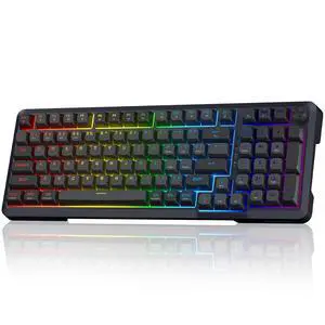 Wireless Mechanical Keyboard, 3 Mode Gasket Mounted RGB Gaming Keyboard with Volume Knob, Pre-Lubed Linear Switches, MDA-Profile, 98 Keys Hot Swappable Creamy Keyboard for PC/Tablet/Xbox/PS4 Wireless Mechanical Keyboard, 3 Mode Gasket Mounted RGB Gaming Keyboard with Volume Knob, Pre-Lubed Linear Switches, MDA-Profile, 98 Keys Hot Swappable Creamy Keyboard for PC/Tablet/Xbox/PS4