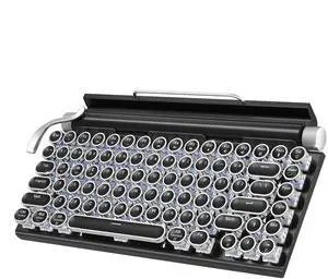 Retro Typewriter Mechanical Keyboard, Wireless Bluetooth 5.0 LED Backlit Office Computer Keyboards with 83-Key Clicky Blue Switches, Vintage Design for PC/Laptop/Mac/Pad/Phone/Gaming, Black