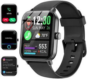 Smart Watches for Women/Men, Smart Watch for Android Phones and iPhone Compatible, Alexa Built-in, 1.8" Fitness Watches for Women, IP68 Waterproof/Bluetooth Call, Heart Rate/Sleep Monitor, Black