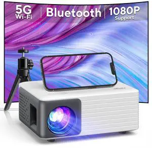 Mini Projector with WiFi and Bluetooth,  1080P Supported Projector with Projector Stand, Portable Movie Projector for Home Theater/Outdoor, Compatible with iOS/Android/Laptop/TV Stick/HDMI/PS5