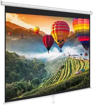Manual Pull-Down Projector Screen - Universal 84-inch Roll-Down Retractable Manual Projection Screen w/ Auto-Locking, Adjustable Screen Height, Black Masking Border - 50.3 x 67.3 PRJSM9406