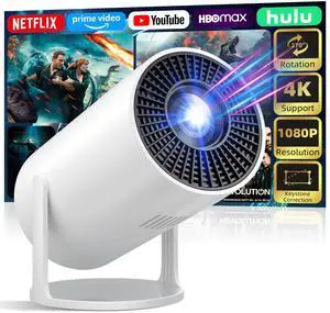 Mini Projector Portable Proyector 4K Support, Full HD 1080P Small Projector with 270° Rotatable Stand, Movie Projector Compatible with TV Stick/Smartphone/HDMI/USB for Bedroom/ Outdoor Camping