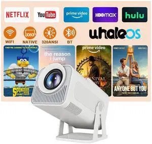 [Netflix Licensed] Smart Mini Projector 320ANSI Native 1080P 4K Support with Official Apps, Portable Projector with WiFi and BT for Home Theater/Outdoor/Bedroom HY320 NTV