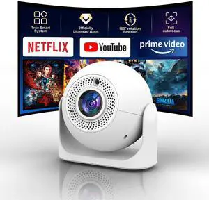 JY360 Video Projector - 200 ANSI,1080P, WiFi & Bluetooth! This Mini Portable Projector with Android 13 Features Auto Keystone, Autofocus & 180° Rotation