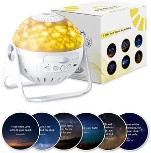 HD Projector Night-Light Starter Set, Project Bible Verses on Walls or Ceilings, Includes 6 Interchangeable Discs, Help Children Live by The Truth of Gods Word, Bible Education for Kids