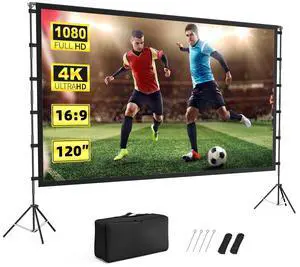 Projector Screen Outdoor,  Projector Screen with Stand Portable 120" Foldable ProjectorScreen, 10 Feet Indoor Movie-Screen with Carrying Bag for Home Theater Backyard Movie Night