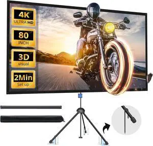 Projector Screen with Stand,  80-inch Outdoor Indoor Projector Screen 16:9 4K HD PVC, 1.5 Gain Portable Wrinkle-Free Movie Screen for Home Backyard Theater with Carry Bag, Ground Nails