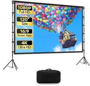120 inch Projection Screen with Stand, 16:9 Foldable Anti-Crease, Movie Portable Projector Screen with Carrying Bag for Outdoor Indoor Home Theater, Office, Classroom, Party, Games