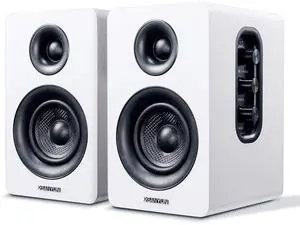 SW208 3" Active Bluetooth 5.0 Bookshelf Speakers  60W Carbon Fiber Speaker Unit - Built-in 24bit DAC Dynamic 3D Surround Sound 2.0 Computer PC Monitor Gaming (Pair, White)