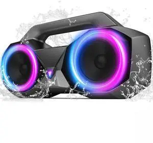 Bluetooth Speaker Wireless, 80W Loud Speaker with Deeper Bass, IPX7 Waterproof, 20H Playtime, Cool Lights, TWS, Portable Speaker for Home, Outdoor, Workshop, Party, Gift for All