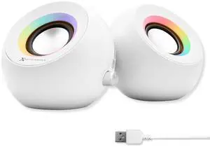White Computer Speakers with RGB Lighting, Bluetooth, USB, and AUX - Triple Mode Connection, Dual 2.25" Drivers for Work and Play, Bluetooth Desktop Speakers for PC - White
