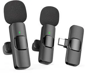 USB-C Mini Wireless Lavalier Microphone for iPhone Android, 2 Pack Professional Lapel Mics for Recording, Clip-on Mic with Noise Reduction, Lav Mic for Interview TikTok Vlog YouTube