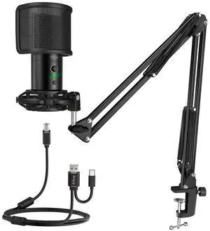 USB Gaming Streaming Microphone Kit for PC Computer, Condenser Mic Set with Arm Stand Mute Button & Gain, Mic Studio Bundle for Podcast Recording Twitch Discord YouTube Zoom, USB C & A -T683