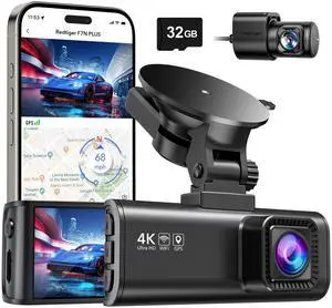 Dash Cam Front Rear, 4K/2.5K Full HD Dash Camera for Cars, Included 32GB Card, Built-in Wi-Fi GPS, 3.16 IPS Screen, Night Vision, 170°Wide Angle, WDR, 24H Parking Mode(F7NP)
