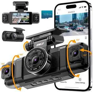 N5 4 Channel Dash Cam 360° View, 1080P Front and Rear Inside, Left Right Dash Camera for Cars, 8 IR Lamps Night Vision, 5G WiFi & APP Control, G-Sensor, Parking Mode, with a Free 128GB SD Card