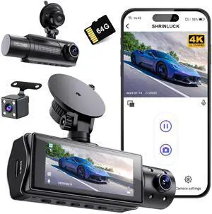 X5 4K WiFi Dash Cam Front and Rear Inside, 2160P+1080P+1080P FHD 3 Channel Dash Camera for Cars, 360° All Sides Dashcam, Free 64G SD Card, G-Sensor, WDR, Night Vision, 24H Parking Monitor