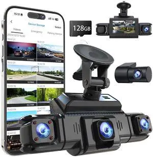 360 View 4 Channel Dash Cam Front and Rear Left Right Inside Camera for Cars, GPS and 5G Band WiFi, Night Vision, 160 Wide Angle, WDR, 24H Parking Mode, Supercapacitor, Included 128GB Card