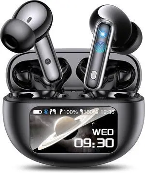 AI Language Translation Earbuds, Ear Buds with Multifunctional Touch Screen Translator for 144 Languages & Accents, Noise Canceling, 60 Hours with 4 ANC Mic, IP7 Waterproof Earphones Black
