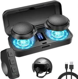 Motorcycle Bluetooth Headset with Charging Case, Helmet Bluetooth Speaker with Microphones & LED Display, 1900mAh Battery with 50Hours Work Time Wireless Headsets for Skiing and Riding