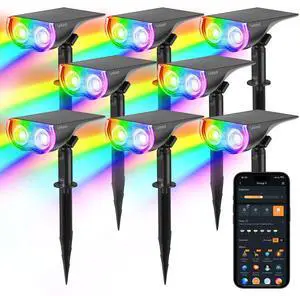 Smart Solar Spot Lights Outdoor SL5C, Solar Spotlight Waterproof Color Changing APP/Voice Control Landscape Lighting, IP67 Outdoor Lights for Yard, Garden, Pathway(8 Pack)