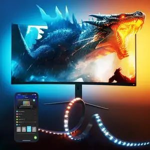 Gaming Light for Monitor G1, RGBIC LED Backlight for 27-34 Inch PC, Smart LED Lights for Monitors with Color Matching, Adapts to Curved Monitors, Double Strip Light Beads with 123 Scene Modes