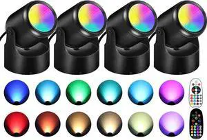 6W RGBW Up Lights Indoor Christmas Spotlight Indoor LED Color Changing Uplighting Indoor with Remote 120V Spot Lights Indoor Plug in Floor Spotlight Indoor for Plant Picture Party, 4 Pack
