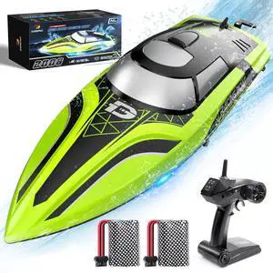 RC Boat with LED Light, 30+ Mins, Self Righting Remote Control Boat for Pools & Lakes, 20+ MPH, 2.4GHz Racing Boats, 2 Battery, Pool Toys for Kids, Radio Controlled Watercraft