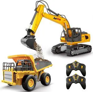 RC Excavator and Dump Truck Toy Set2.4Ghz Metal Remote Control Construction Vehicle with Light&Sound, Best Christmas Toy for Boys 8+Year Old Kid