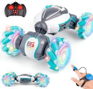 Gesture Sensing RC Stunt Car, Birthday - Cool Toys , Hand Controlled Remote Control Twist Vehicle with Lights & Music, 4WD Rotating