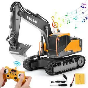 Volvo RC Excavator Remote Control Excavator Toy for Boys Full Function Construction Vehicles Toys with Shovel for Outdoor Play Sandbox Digger Toys Gifts for Kids