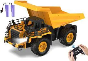 9-Channel Remote Control Dump Truck - 1:18 Scale Construction Toy, Realistic Lights & Sounds, All-Terrain Wheels, Perfect for Kids 6+ & Adults, 100-Minute Battery Life, Great for Birthday