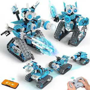 5 in 1 STEM RC Robot Building Kit, 398PCS APP & Remote Control Blocks DIY Engineering Robotics, Erector Science Set , Educational Learn Toys Gift for Boys & Girls