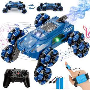 Cool 8 Wheel Gesture Control RC Stunt Car , Birthday Toys Gifts for 6 7 8-12 13 14 Year Old Boys , 2.4Ghz Hand controlled Remote Control Transform Drift Cars , Double Sided Climbing with Music & Spray