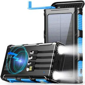 Power Bank Wireless Charger 45800mAh Built in Hand Crank and 4 Cables 15W Fast Charging Power Bank 7 Outputs & 4 Inputs Solar Portable Charger, SOS/Strobe/Strong Flashlights, Compass