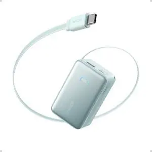 Nano Power Bank, 10,000mAh Portable Charger with 2.3 ft InstaCord Retractable Cable, 45W Max Compact Battery Pack, Smart Display, for iPhone 16/17 Series, iPad, Galaxy, Pixel, and More