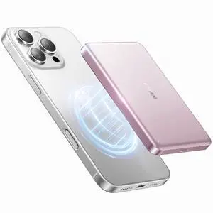 MiniMag Power Bank,Ultra-Slim 10,000mAh Magnetic Wireless Portable Charger, 22.5W Fast Charging Battery Pack with USB-C Cable Designed for iPhone 16/15/14/13/12, Azalea Pink