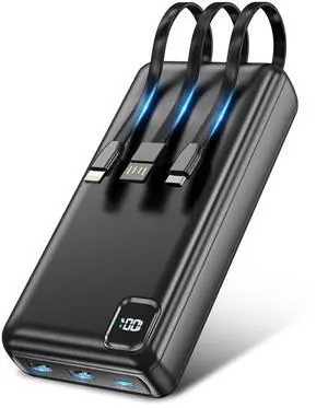 Portable Charger Power Bank 50000mAh Portable Phone Charger, PD 22.5W Fast Charging Powerbank Built in Cable, 5 Output 3 Input USB C LED Display for iPhone 16 15 14 13 Samsung Android iPad