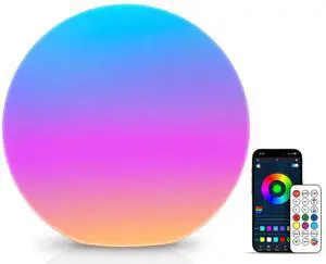 Color Changing Night Light, Smart LED Lamp with Bluetooth APP and Remote Control, 220 Scene Modes, 8-inch RGB Ball Mood Lighting for Living Room (Corded Electric)