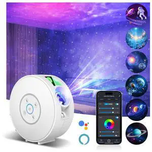 Smart Star Light Projector,Galaxy Projector with 6 Projection Slide,Smart APP & Voice Control Rotatable Galaxy lamp with 24H Timer and 37 White Noises Cloud Light Gift for  Room Decor(White)