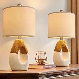 Boho Table Lamps Bedroom Living Room Set 2 Small Farmhouse Rattan Table Lamp 19Rustic Home Decoration Nightstand Bedside Lamp for Office Compatible with Smart Light Bulbs(Not Include Bulbs)