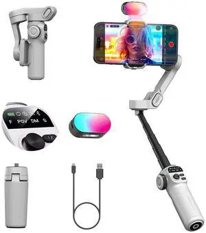 Smart X2 3-Axis Gimbal Stabilizer for Smartphone with Adjustable RGB Fill Light, Built-in 20cm Extension Pole Selfie Stick, OLED Screen for Night Shots, Video Recording,X2 KIT White