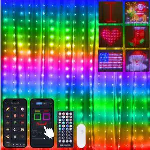 Smart Curtain String Lights App Controlled - 400 LED DIY Hanging Fairy Light Pattern & Text Programmable, Music Sync with Remote, Smart Valentine's Day Lights Outdoor Indoor Holiday Decor