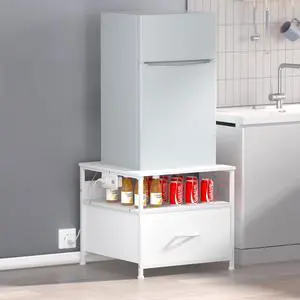 180 lb Mini Fridge Table with Drawer Fridge Shelf, Mini Fridge Cabinet with Storage,Heavy Duty Fridge Standwith Charging Station, 4 Adjustable Feet for Home Kitchen (White)