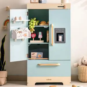 Fridge Refrigerator with Ice Dispenser, Wooden Play Fridge Freezer Set for Kids, Toddler Kitchen Playset with Full Accessories Pretend Play Set, Gift for Boys & Girls Fridge Refrigerator with Ice Dispenser, Wooden Play Fridge Freezer Set for Kids, Toddler Kitchen Playset with Full Accessories Pretend Play Set, Gift for Boys & Girls