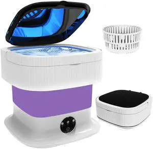 Portable Washing Machine, 16L Mini Foldable Washer & Spin Dryer, Collapible Compact Washer, Small Folding Laundry Washing Machine, Socks, Baby Clothes, Underwear, Dorm, Camping, Apartment, RV (Purple)