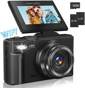 Digital Camera for Photography, 4K Vlogging Camera for YouTube 3" 180° Flip Screen 18X Digital Zoom Compact Retro Cameras with 32GB TF Card & 2 Batteries, Black