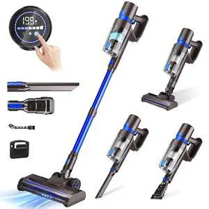 Cordless Vacuum Cleaner, 550W 45KPA 50Min Vacuum Cleaners for Home, Self-Standing Stick Vacuum with Touch Screen, 3 Power Modes, Rechargeable Battery, Handheld Vacuum for Pet Hair/Carpet/Floor